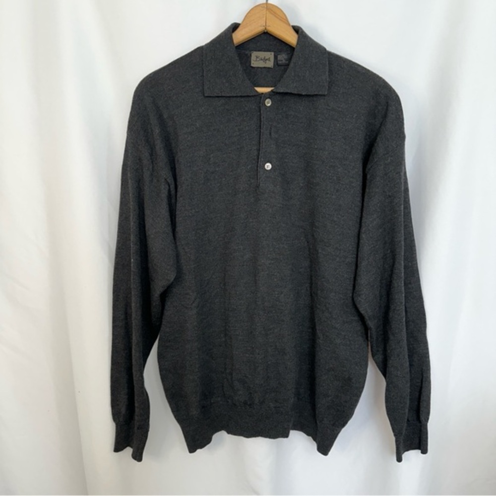 Bridges Sweater Mens XL 100% Fine Merino Wool Made In Italy Collared Black‎